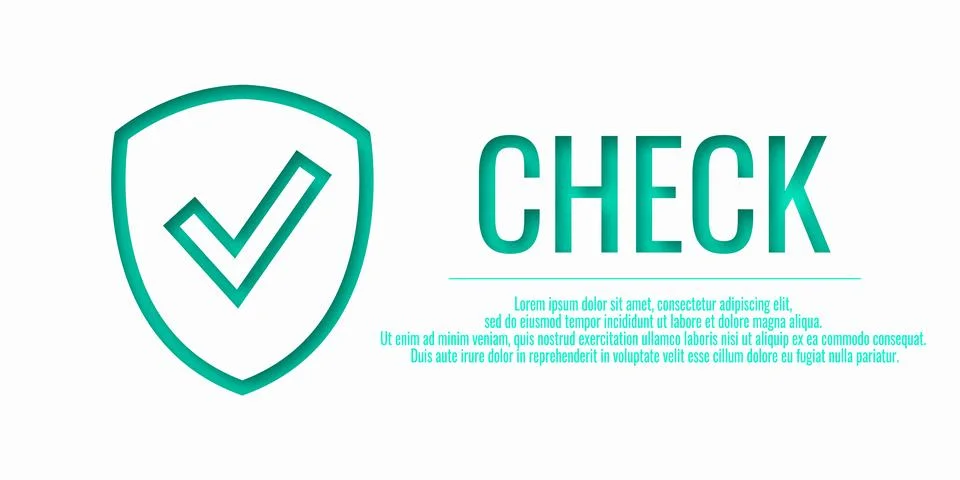 Shield with word CHECK. Safe information. Copy space. Place for your text. Co Stock Illustration