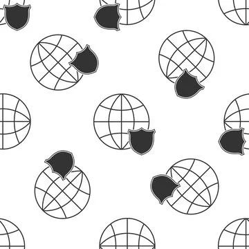 Shield with world globe icon isolated seamless pattern on white background Stockillustratie