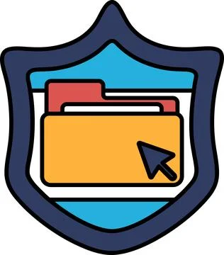 A shield with a yellow folder on it and a mouse cursor Stock Illustration