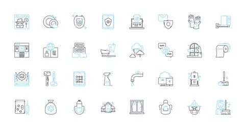 Shielding linear icons set. Protection , Armor , Screen , Barrier , Defence Stock Illustration