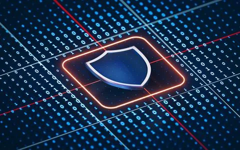 Shields and big data, 3d rendering. Illustrazione stock