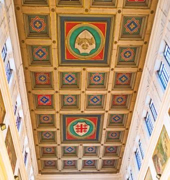 Shields on the ceiling Stockfoto's