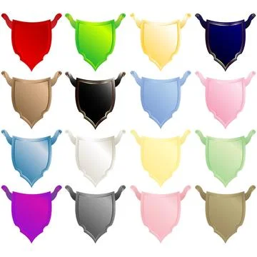 Shields collection Shields collection, isolated objects over white backgro... Foto stock