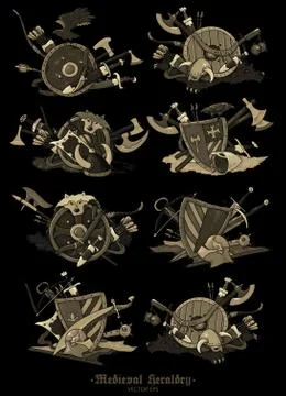 Shields medieval hand drawing Stock Illustration