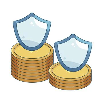 Shields protecting stacked coins 库存插图