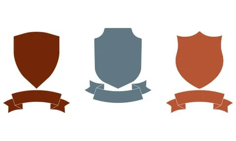 Shields with ribbon set. Different shield shapes collection. Heraldic royal Stock Illustration