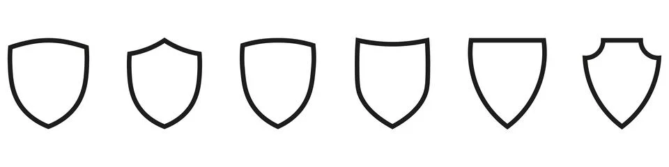 Shields set. Collection of security shield icons with contours and linear sig Stock Illustration