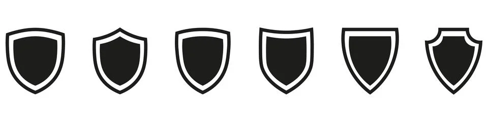 Shields set. Collection of security shield icons with contours and linear sig Stock Illustration