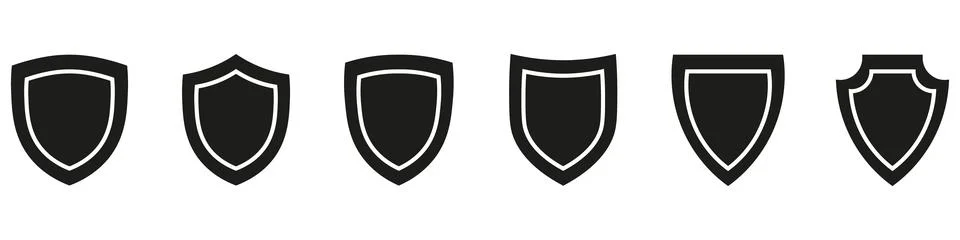 Shields set. Collection of security shield icons with contours and linear sig Stock Illustration