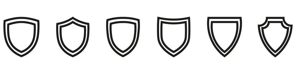 Shields set. Collection of security shield icons with contours and linear sig Stock Illustration