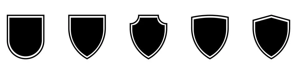 Shields set. Collection of security shield icons with contours and linear sig Stock Illustration
