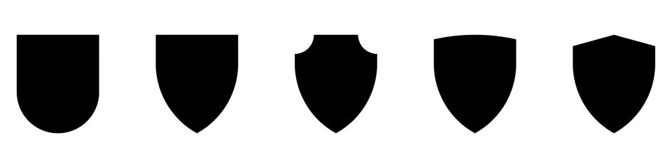 Shields set. Collection of security shield icons with contours and linear sig Stock Illustration