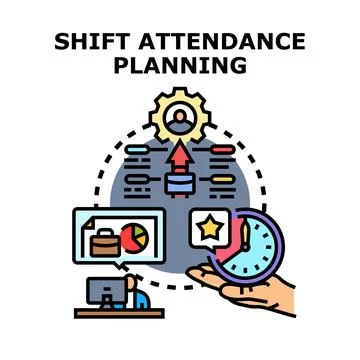 Shift attendance planning managing workflow and human resources Illustrazione stock