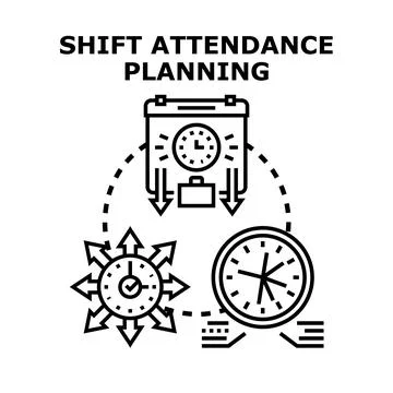 Shift attendance planning scheduling workflow administration process Stock Illustration