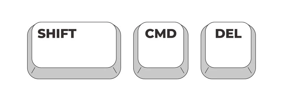 Shift CMD Delete grayscale keyboard hotkey Stock Illustration
