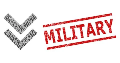 Shift Down Fractal Collage of Shift Down Items and Distress Military Seal Stamp 库存插图