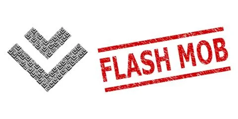 Shift Down Fractal Composition of Shift Down Items and Distress Flash Mob Seal Stock Illustration