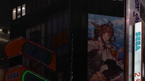 Shift-down video of video game arcades SEGA Akihabara 2nd building in Tokyo. Video stock 138323282