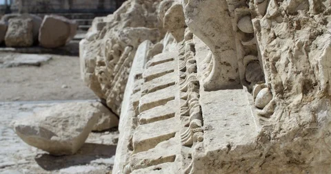 Shift focus between an ornament and Jupiter's Temple, Baalbek, Lebanon Stock Footage 119006693