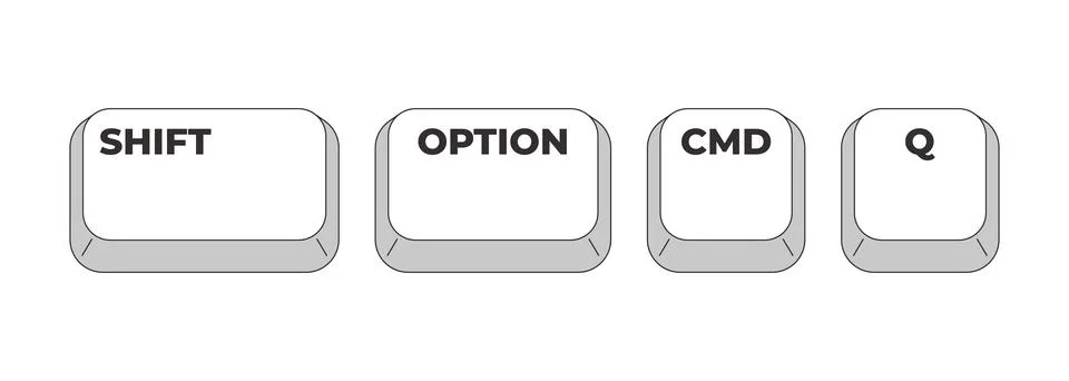 Shift Option CMD Q grayscale keyboard hotkey Stock Illustration