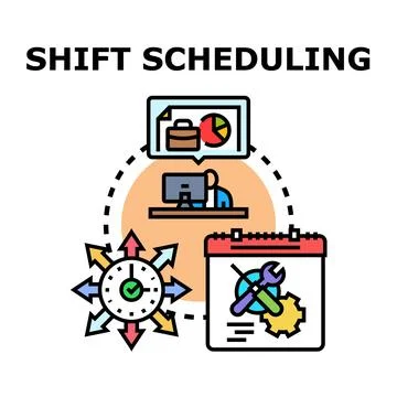 Shift scheduling planning and organizing employee work time Stock Illustration