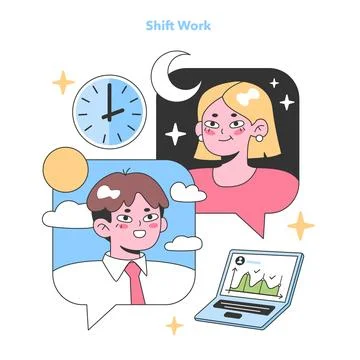 Shift work concept. Flat vector illustration. Stock Illustration