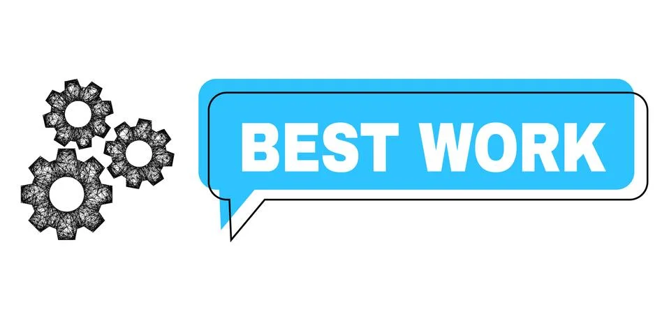 Shifted Best Work Speech Cloud and Net Mesh Gear Mechanism Icon Stock Illustration