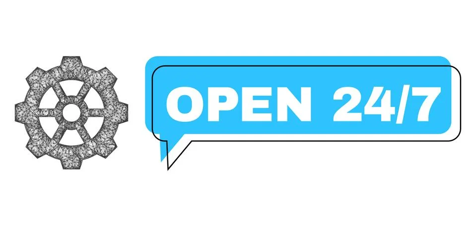 Shifted Open 24/7 Message Frame and Net Gear Icon Stock Illustration