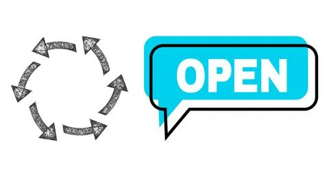 Shifted Open Message Bubble and Hatched Centrifugal Arrows Icon Stock Illustration
