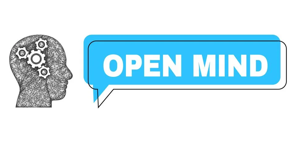 Shifted Open Mind Message Bubble and Hatched Brain Mechanics Icon Stock Illustration