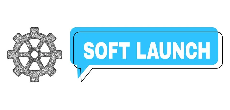 Shifted Soft Launch Message Cloud and Hatched Gear Icon Stockillustratie