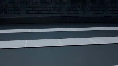 Shifting camera rightward, 3 cyan cubes moving along gray lanes with arena Stock Footage 339721925
