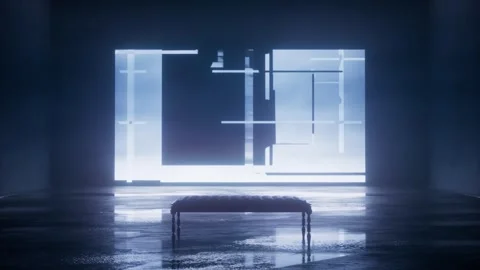 Shifting dark rectangles and lines on a large bright screen Stock Footage 346781560