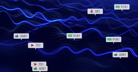 Shifting dotted lines forming wave initiating data labels fluctuating counts Stock Footage 314709823