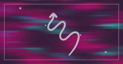 Shifting magenta-teal streaks causing border fading, arrow drawing, glitch dots, Stock Footage 311495078