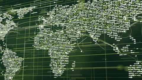 Shifting map of text clusters gliding after Atlantic pan, arcs and nodes pulsing Stock-Footage 337141175