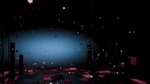 Shifting particles and pulsing magenta tiles reacting to viewpoint moving Stock Footage 341865086