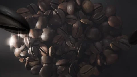 Shifting roasted beans rotating and drifting after pause in studio, big bean Stock Footage 337505080