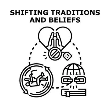 Shifting traditions and beliefs evolution icon concept Stock Illustration