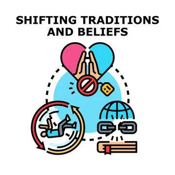 Shifting traditions and beliefs evolution icon concept Stock Illustration