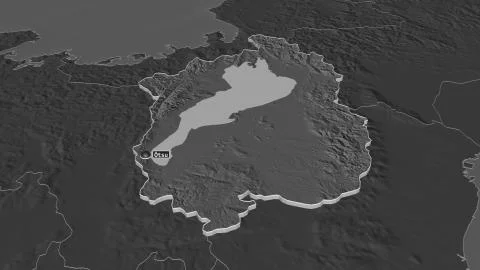 Shiga, Japan. Bilevel elevation map with surface waters Stock Illustration