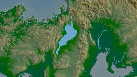 Shiga, Japan. Colored shader data with lakes and rivers Stock Illustration