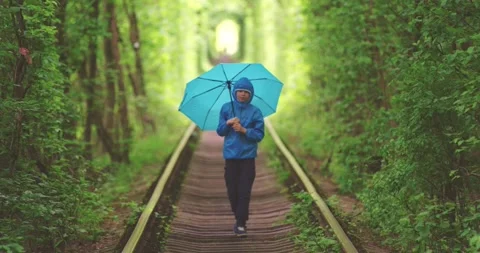 Сhild with an umbrella in forest Stock Footage 156240516