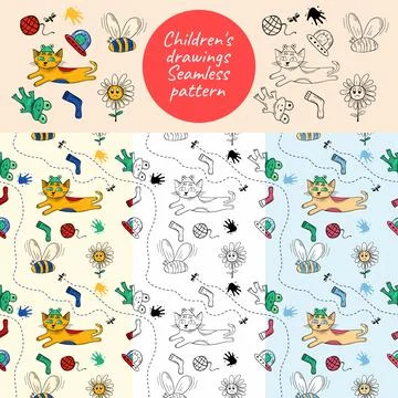Сhildren's drawings, Seamless pattern Stock Illustration