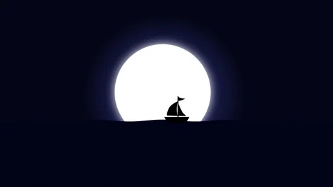 Shilouetee ship over the moon animation Stock Footage 325918178