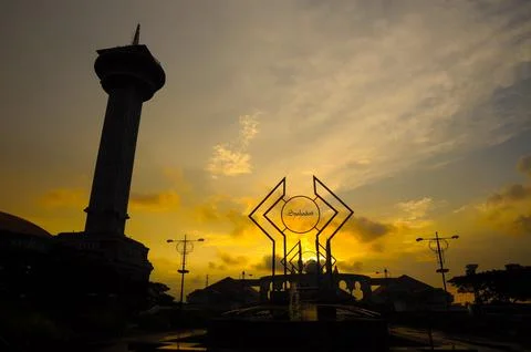 Shilouette of the Central Java Grand Mosque at sunset Stock Photos