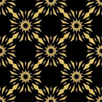 Shimmer gold seamless pattern in arabic style, black gold arabesque ornate pa 스톡 일러스트