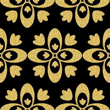 Shimmer gold seamless pattern, black gold arabesque ornate pattern for design Stock Illustration