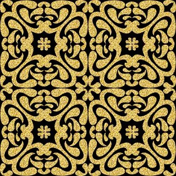 Shimmer gold seamless pattern, black gold arabesque ornate pattern for design Stock Illustration