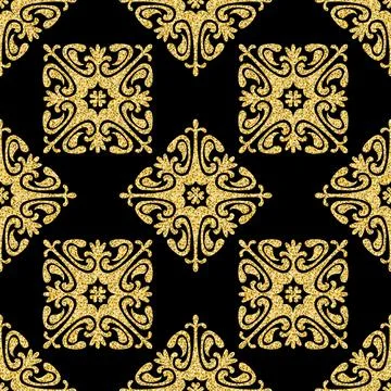 Shimmer gold seamless pattern, black gold arabesque ornate pattern for design Stock Illustration